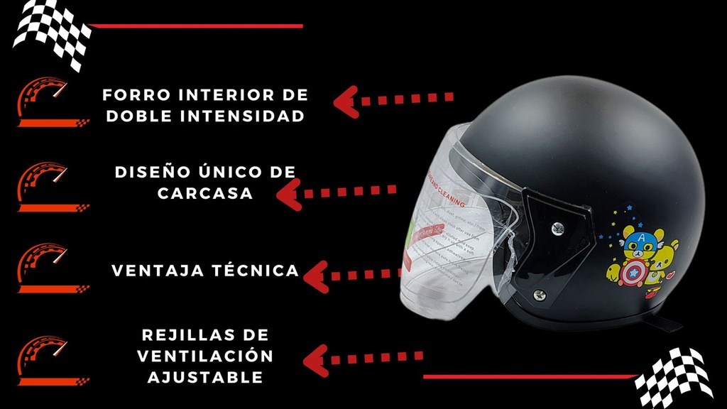 Casco Abatible Infantil Negro Mate Grafico Capitan America