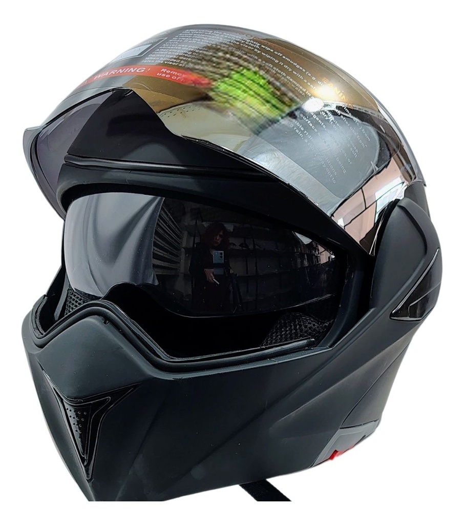 Casco Abatible  Doble Mica Negro Brillante