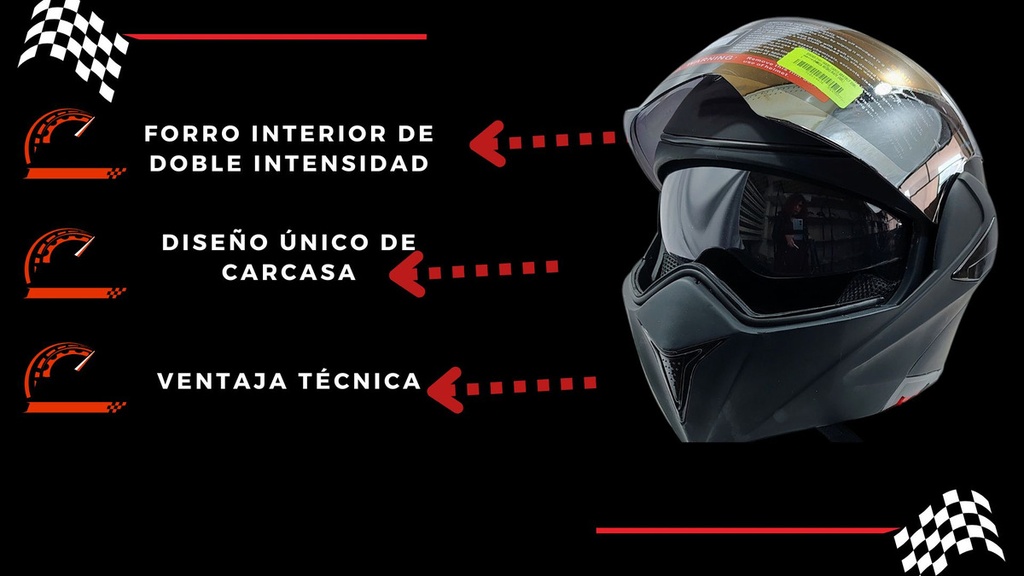 Casco Abatible  Doble Mica Negro Brillante
