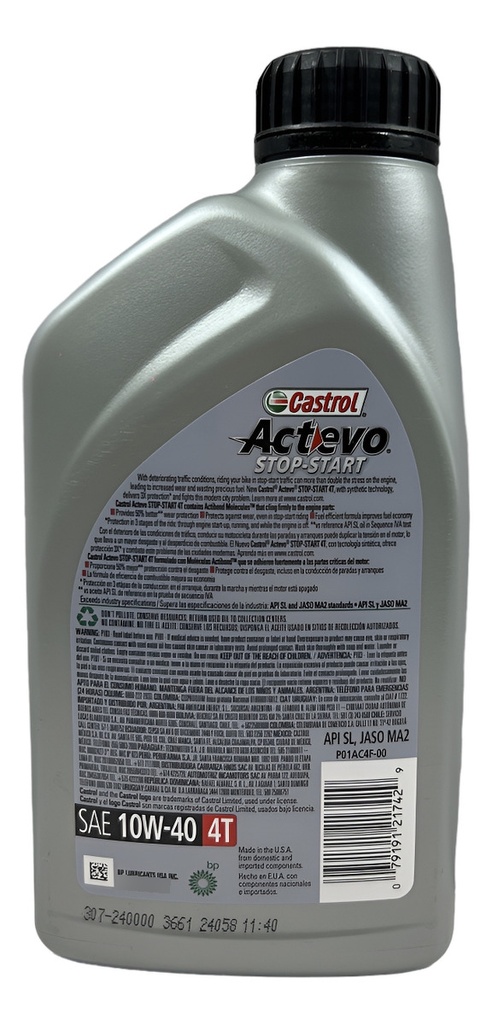 Aceite Castrol Actevo 10w40 4t 1l Protección Y Rendimiento