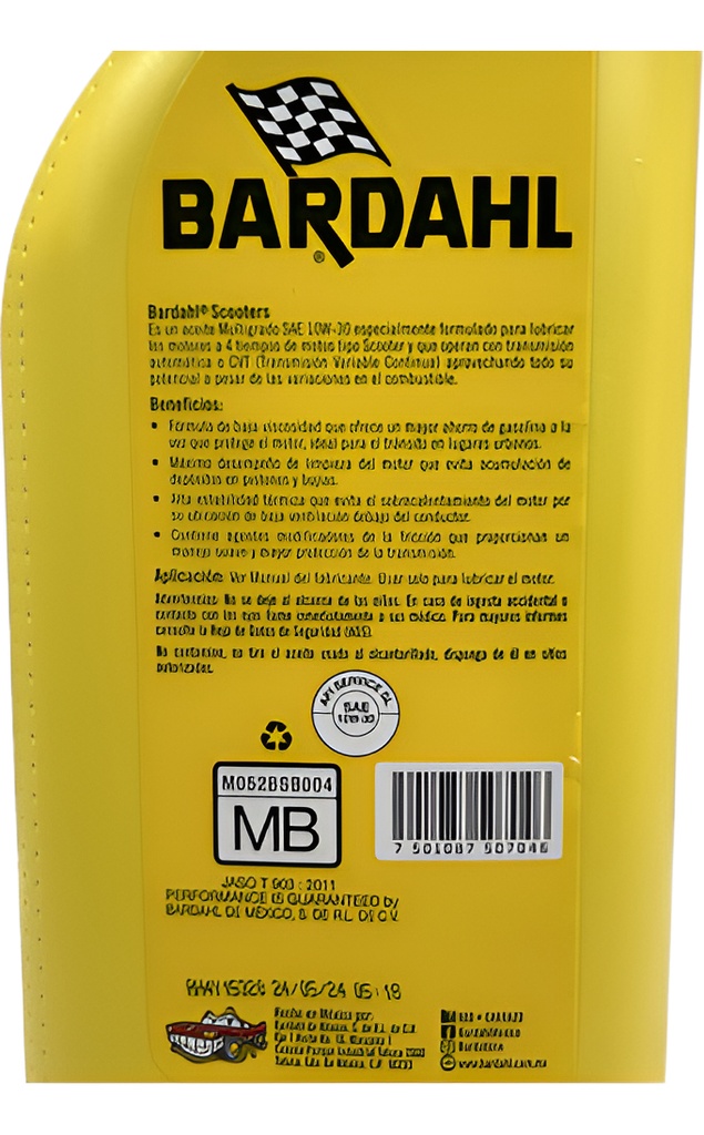Aceite Bardahl Scooters 4t 10w-30 Sl .946ml Protección Total