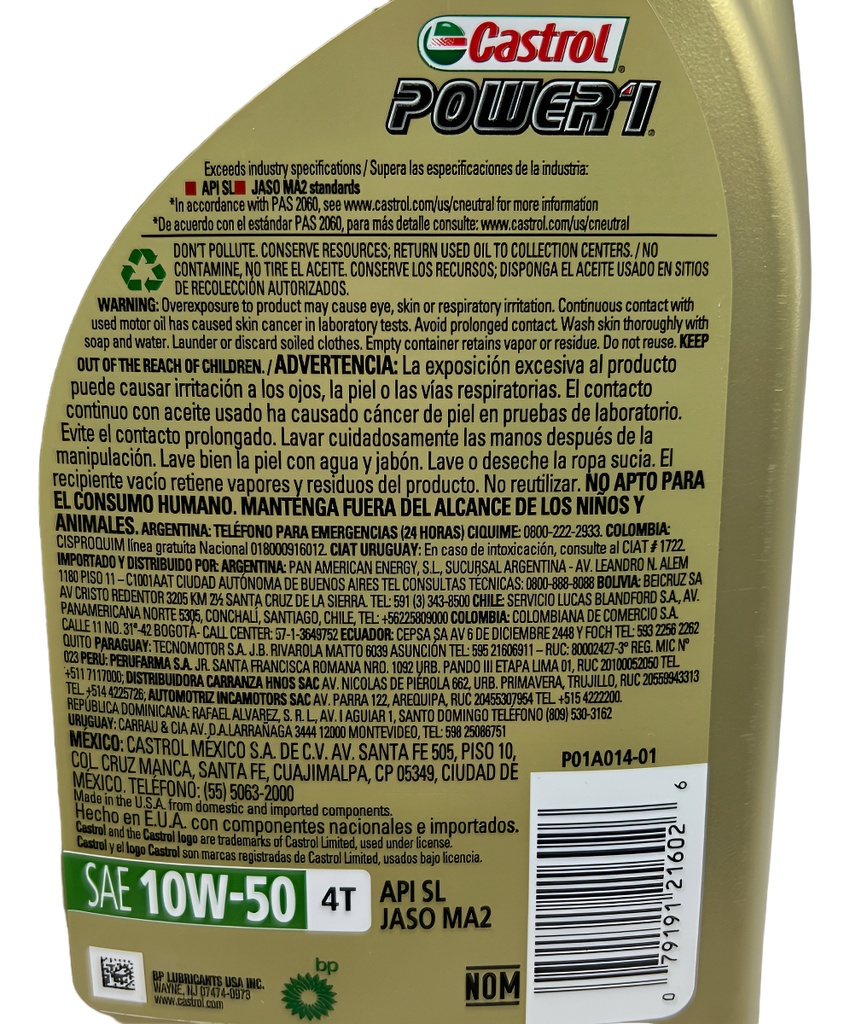 Aceite Castrol Power 1 Moto 4t 10w50 .946ml