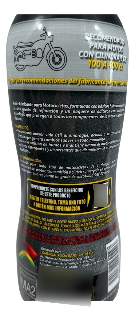 Aceite Roshfrans 4t Jaso 20w50 Moto 1l =rs-16942