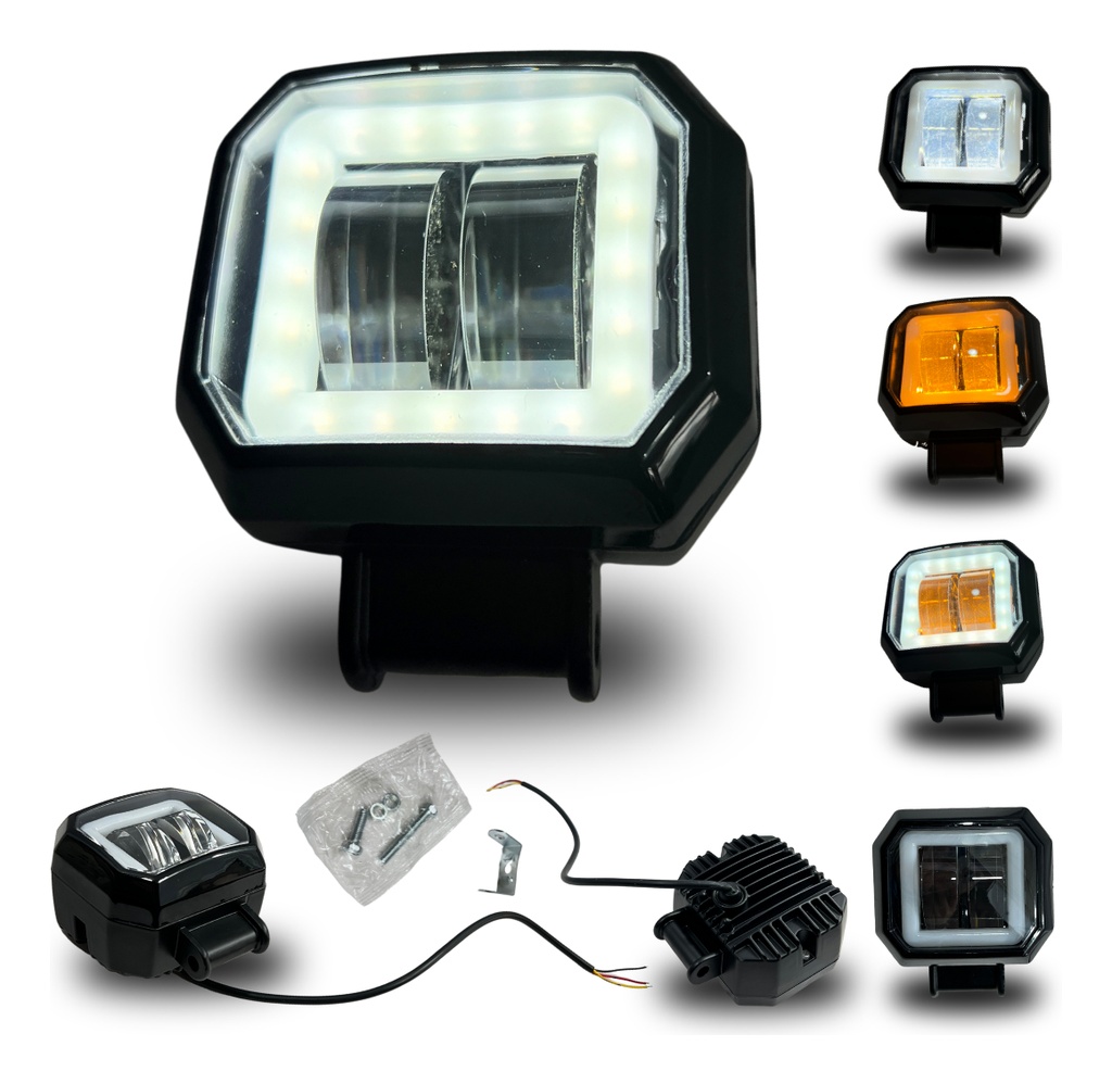 Faros Moto 2 Pulgadas Blanco+ Amarillo Con Aro Blanco