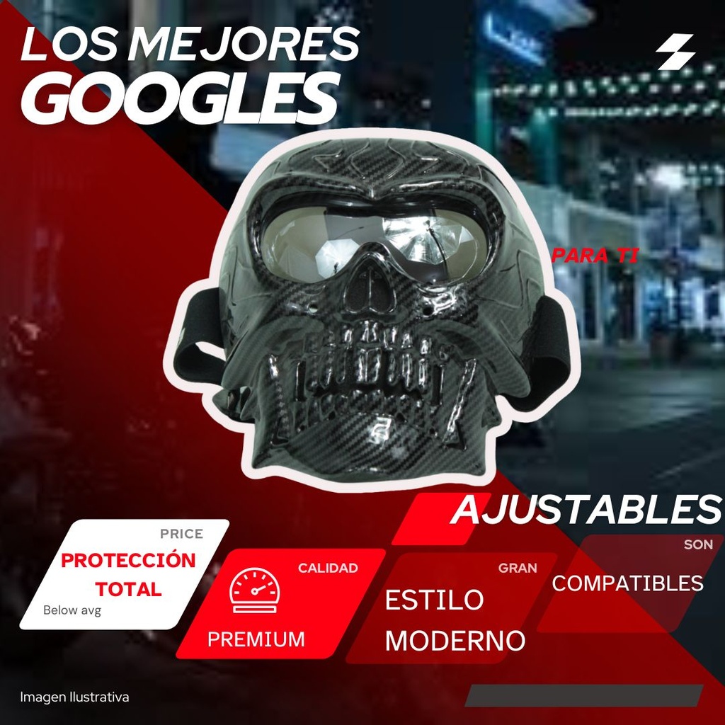 Goggles Para Moto Iron Racing Gris/ Negro Calavera