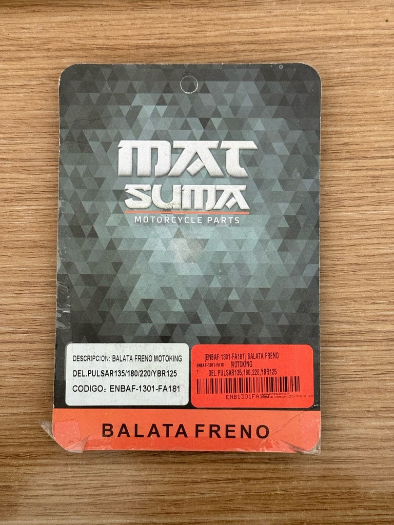 Balata Freno Delanero Moto Pulsar 135,180,220/ Yamaha Ybr125