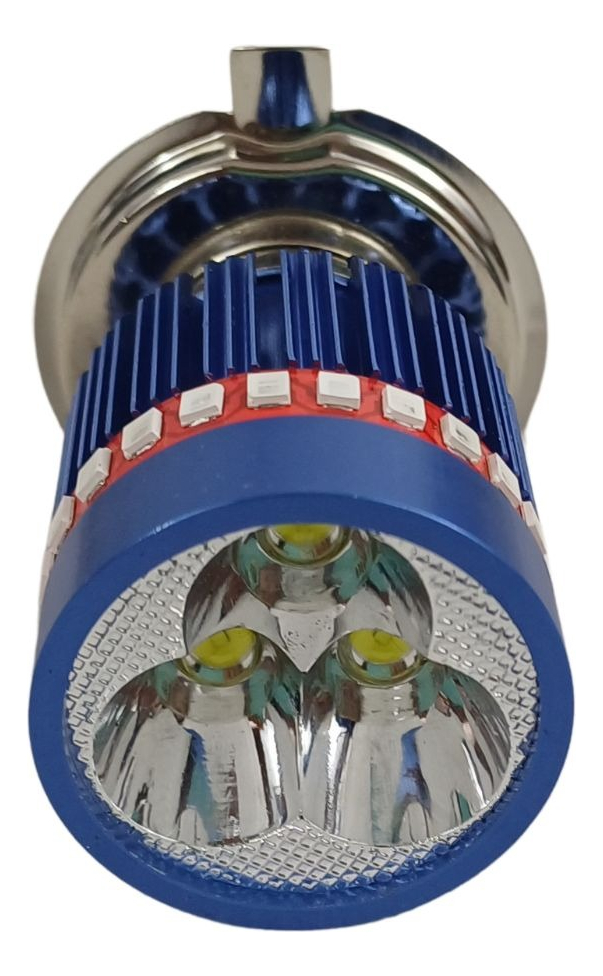 Foco Moto Base  H4 3 Led Blanco Efecto Rojo Y Azul