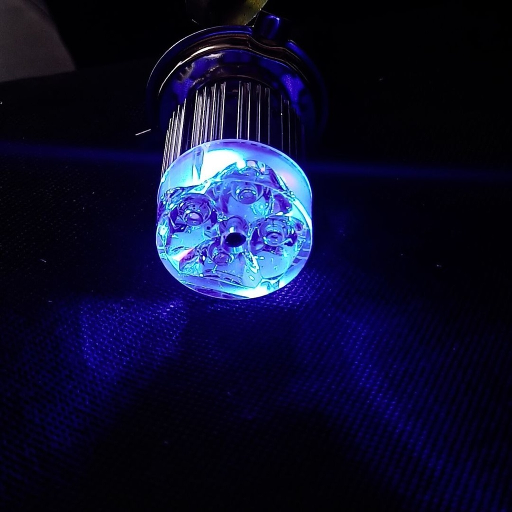 Foco Moto Bronx H4 3 Led Blanco/efecto Azul Y Rojo Aluminio