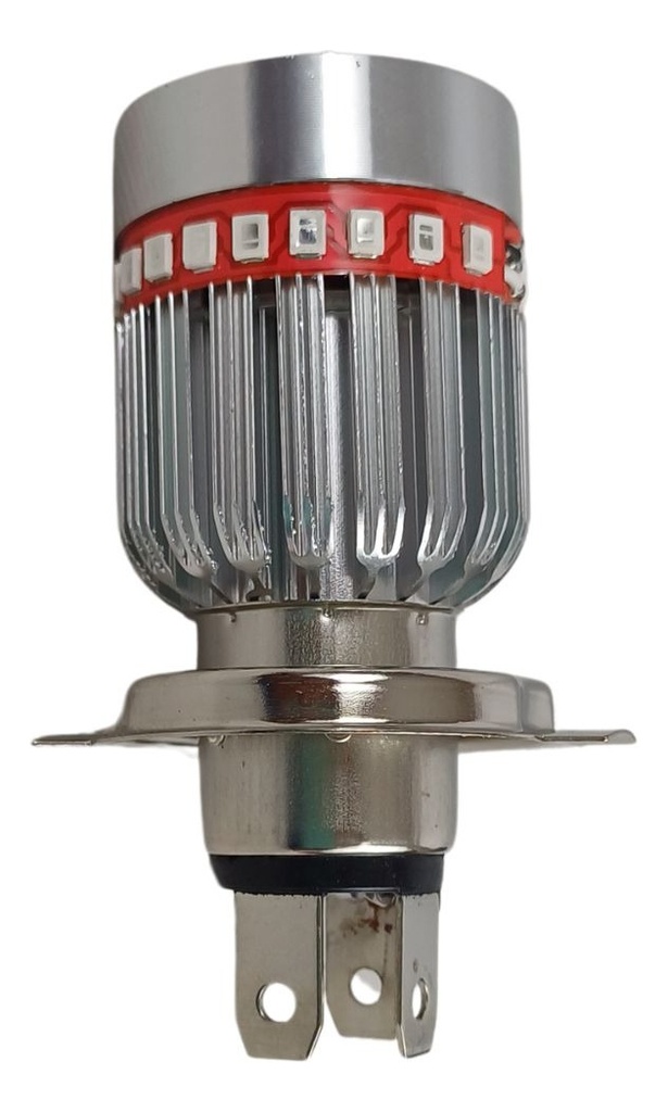 FOCO MOTO BASE ROJO H4 3 LED BLANCO EFECTO AZUL Y ROJO
