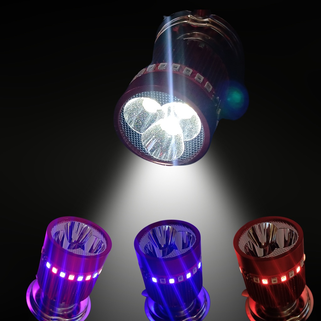 Foco Moto Base  H4 3 Led Blanco Efecto Rojo Y Azul