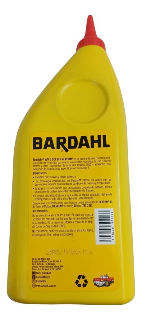 ACEITE TRANSMICION AUTOMATICA  Y DIRECCION BARDAHL ATF3