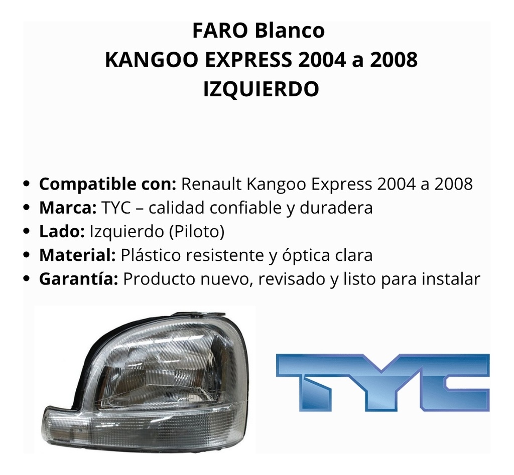 FARO BLANCO KANGOO EXPRESS 04-08 TYC DER