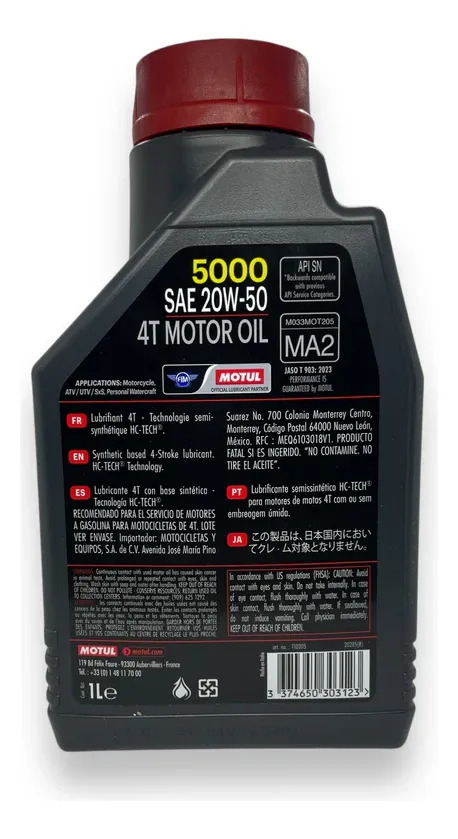 ACEITE MOTUL 20W50 1L 4T SEMI- SINTETICO HC-TECH JASO T 903