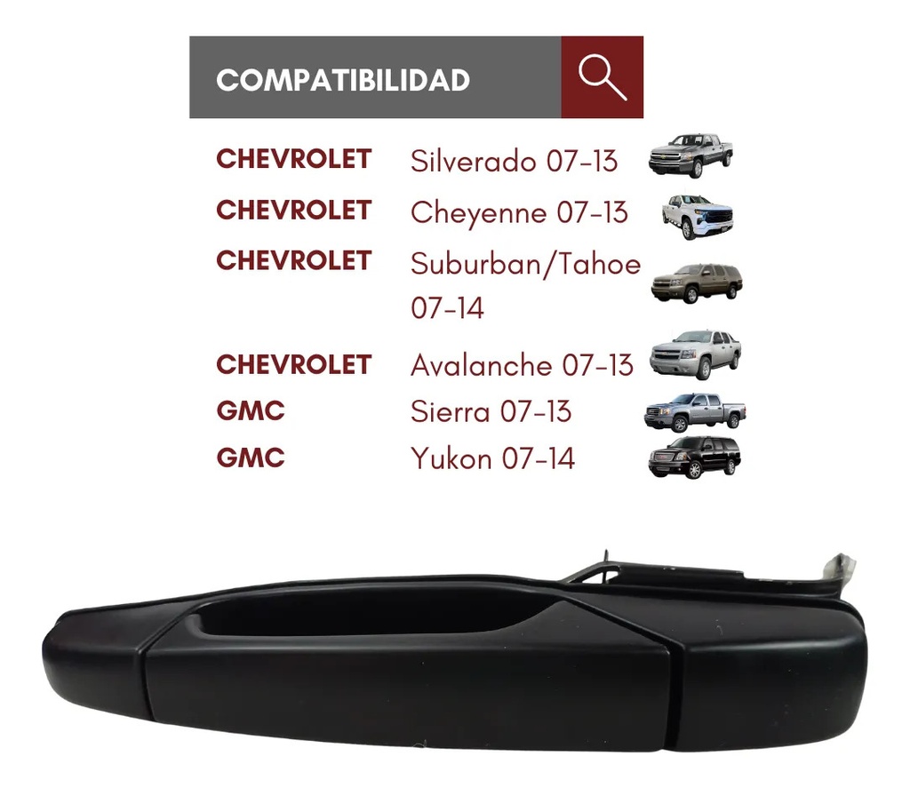 MANIJA EXTERIOR CV CHEYENNE/SILVERADO 07-13/SUBURBAN/TAHOE 07-14/AVALANCHE  GM SIERRA 07-13/YUKON 07-14  CV PICK UP 07-13  LISA PARA PINTAR NEGRA HUSHAN Izquierdo Trasera  