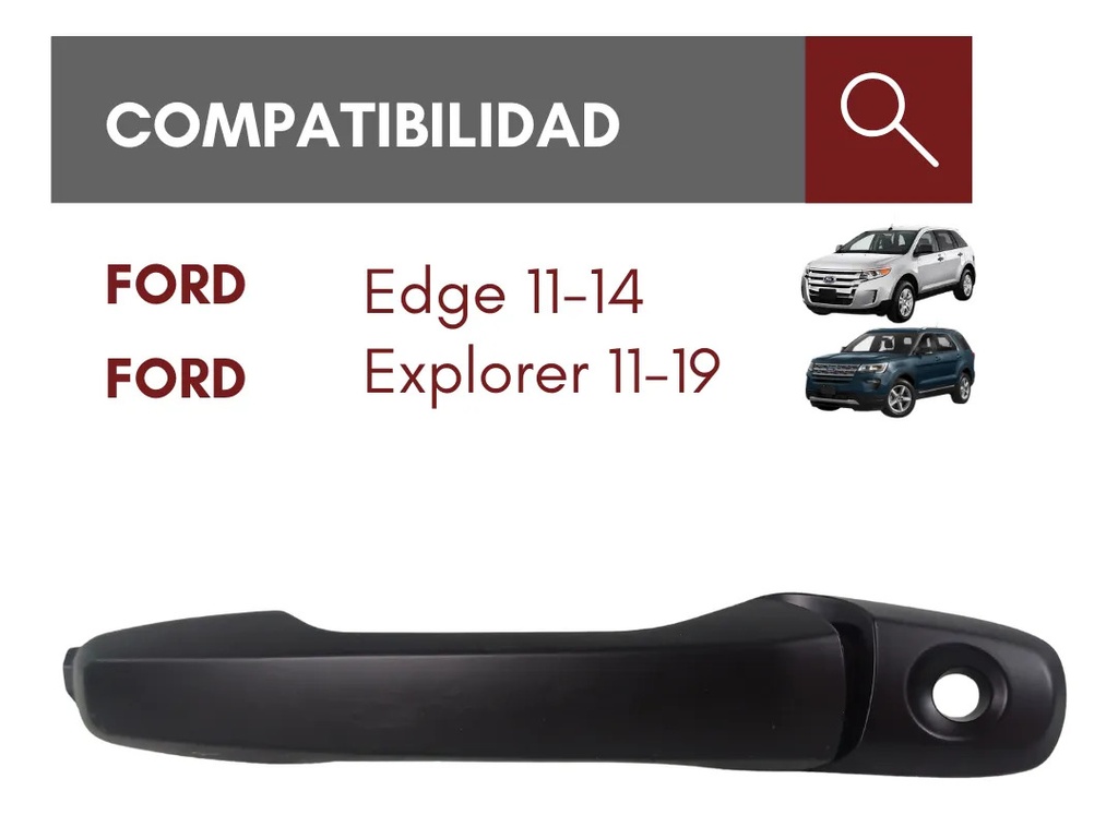 MANIJA EXTERIOR FD EDGE 11-14/EXPLORER 11-19  CON HOYO PARA LLAVE LISA PARA PINTAR NEGRA PLASTICO HUSHAN Izquierdo Delantera  