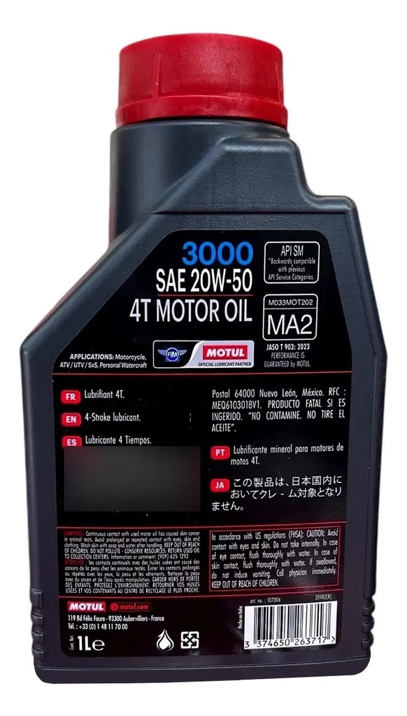 ACEITE MOTUL 4T 3000 20W50 1L MINERAL