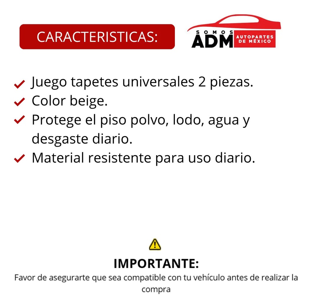 TAPETE UNIVERSAL BEIGE 2PZ(G) *DAÑO*