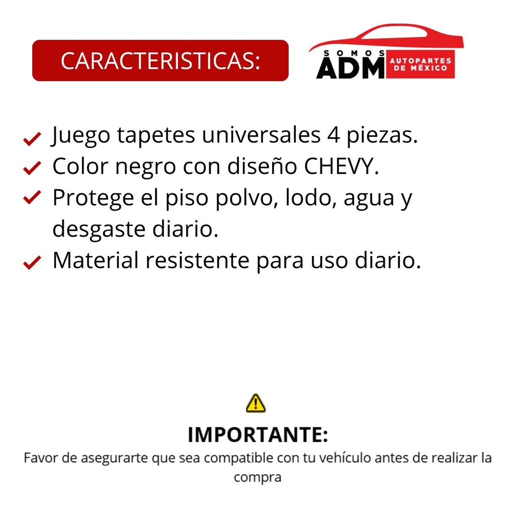 TAPETE UNIVERSAL 4 PIEZAS CHEVY