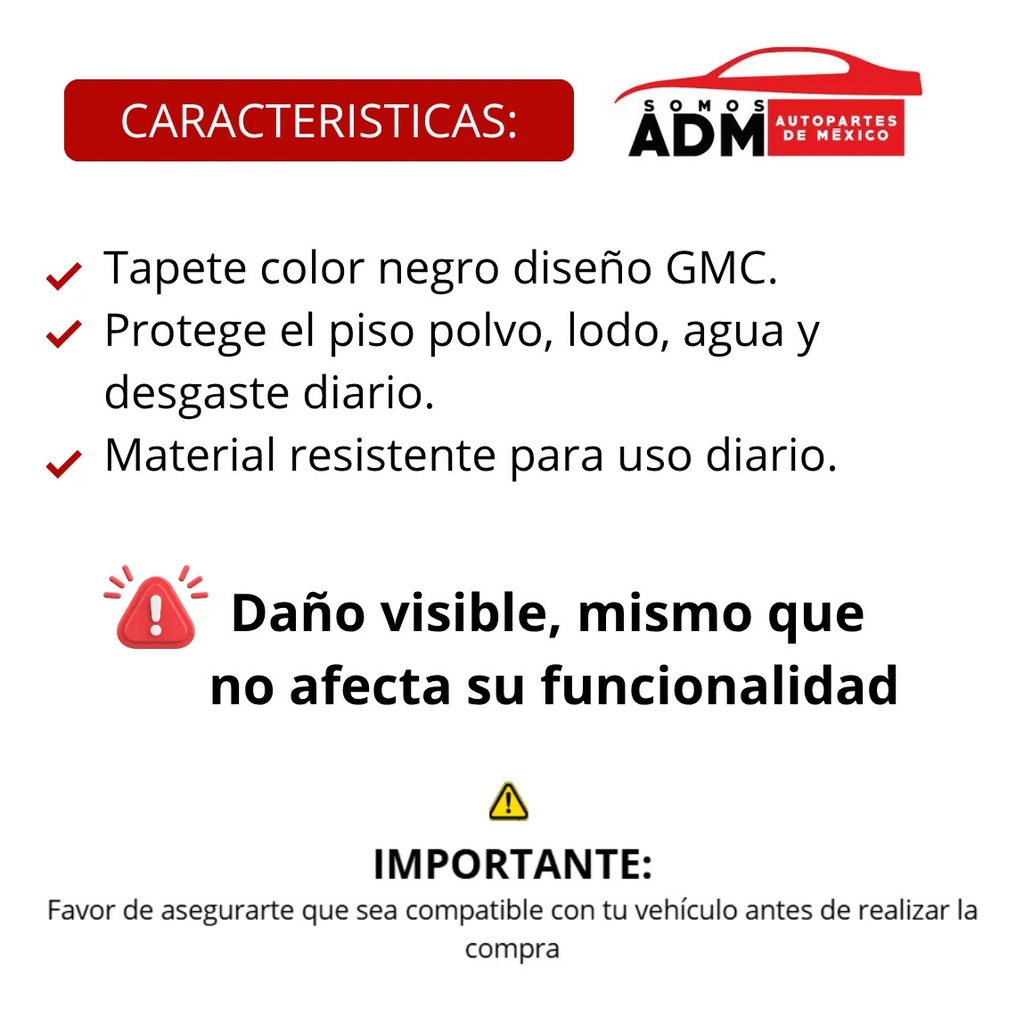 TAPETE UNIVERSAL 1PZ GMC NEGRO *DAÑO*