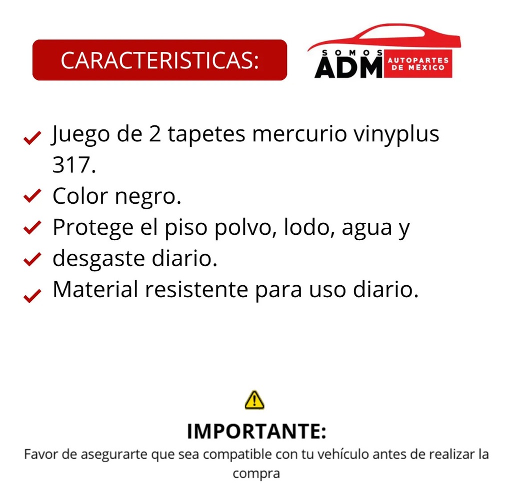 TAPETE MERCURIO VINYPLUS 317 PISO NEGRO 2 PIEZAS