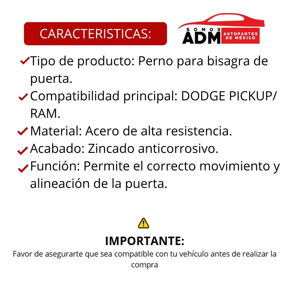 PERNO P/BISAGRA DG PICK UP RAM