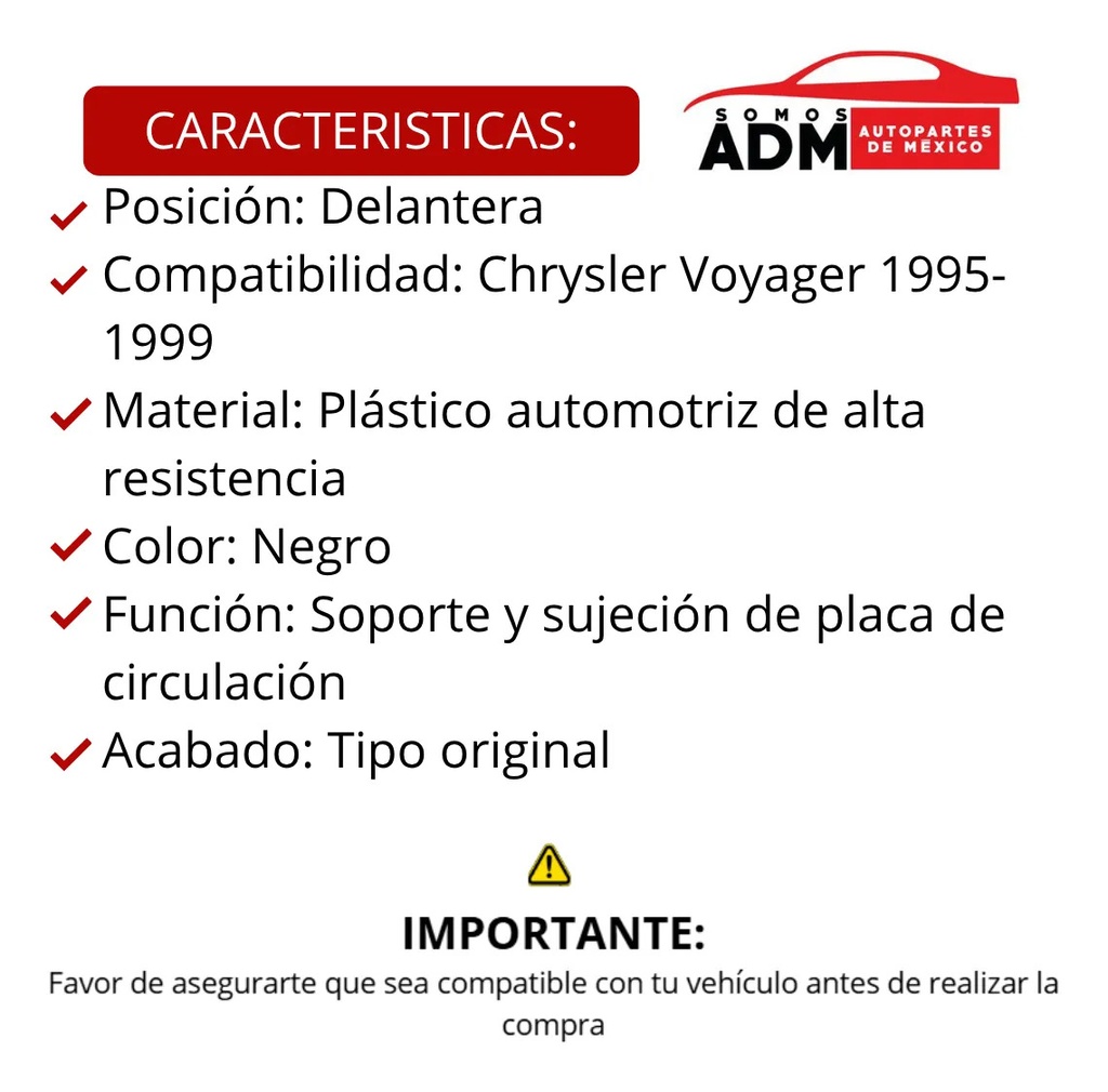 PORTA PLACA CHRYSRLER VOYAGER MOD 95-99  NEGRO