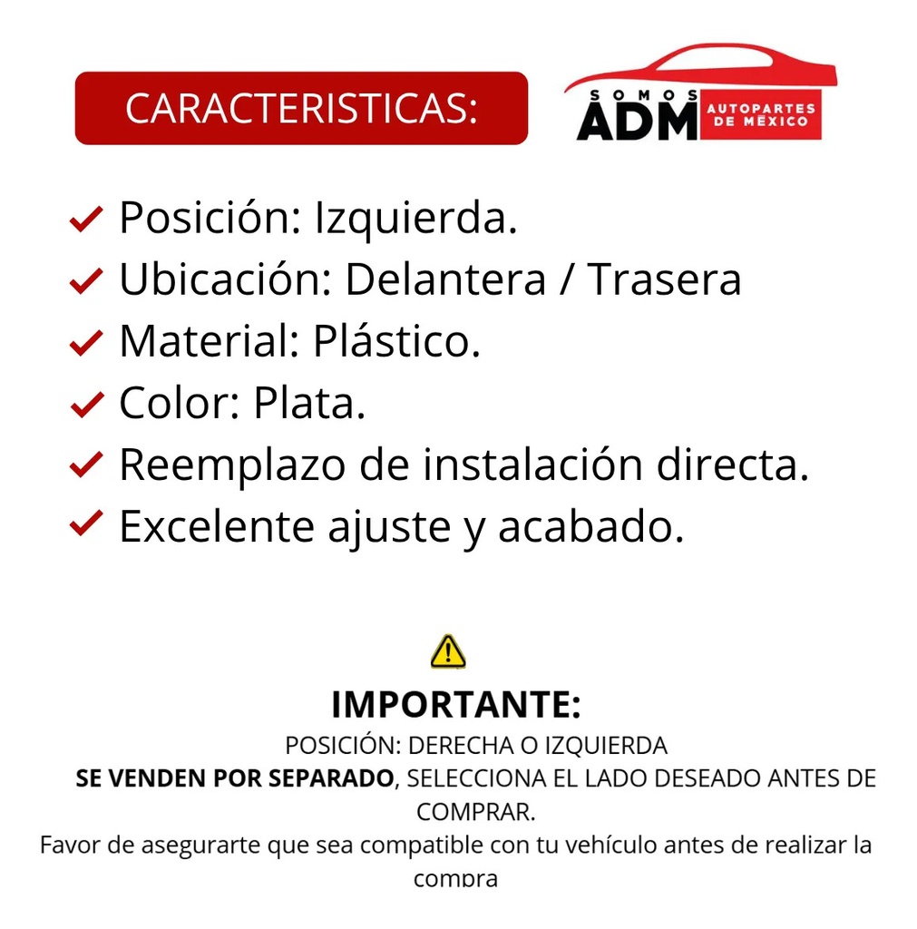 MANIJA INTERIOR VW GOL 08-12/SAVEIRO 10-12  PLATA PLASTICO Izquierdo Delantera/Trasera  
