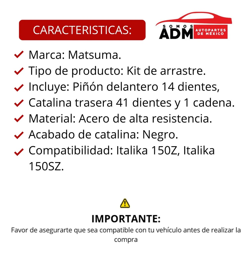 KIT ENGRANE C/CADENA 41T/14T 150Z,150SZ