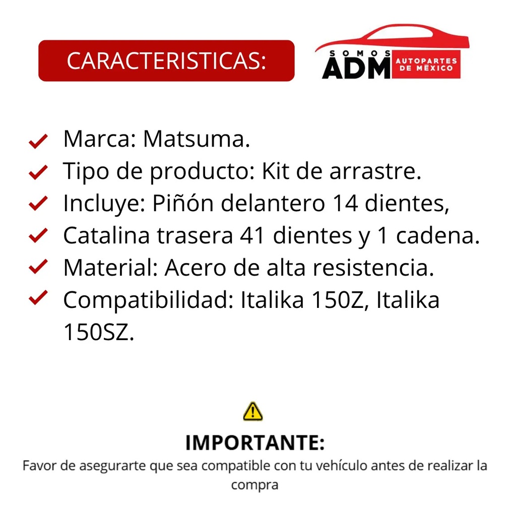 KIT ENGRANE C/CADENA 41T/14T 150Z,150SZ