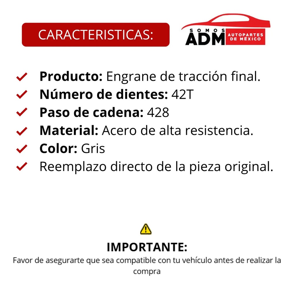 ENGRANE TRACCION FINAL 42T DT200 SPORT, FT180, FT2
