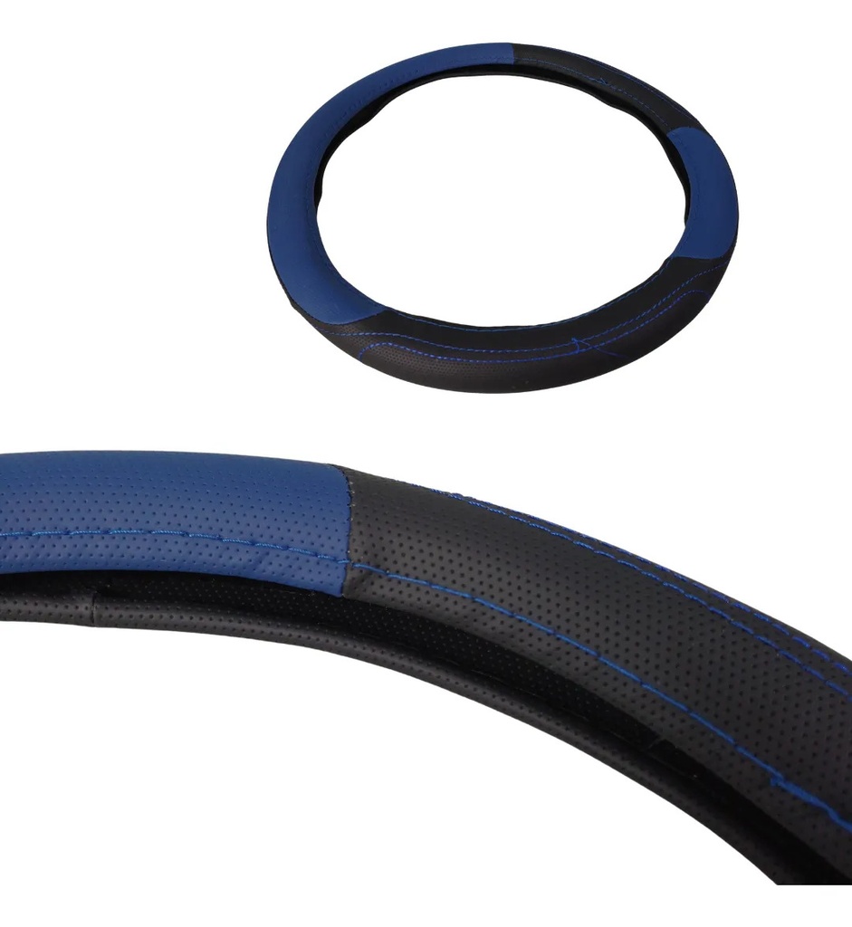 CUBRE VOLANTE VINIL NEGRO/AZUL MEDIANO