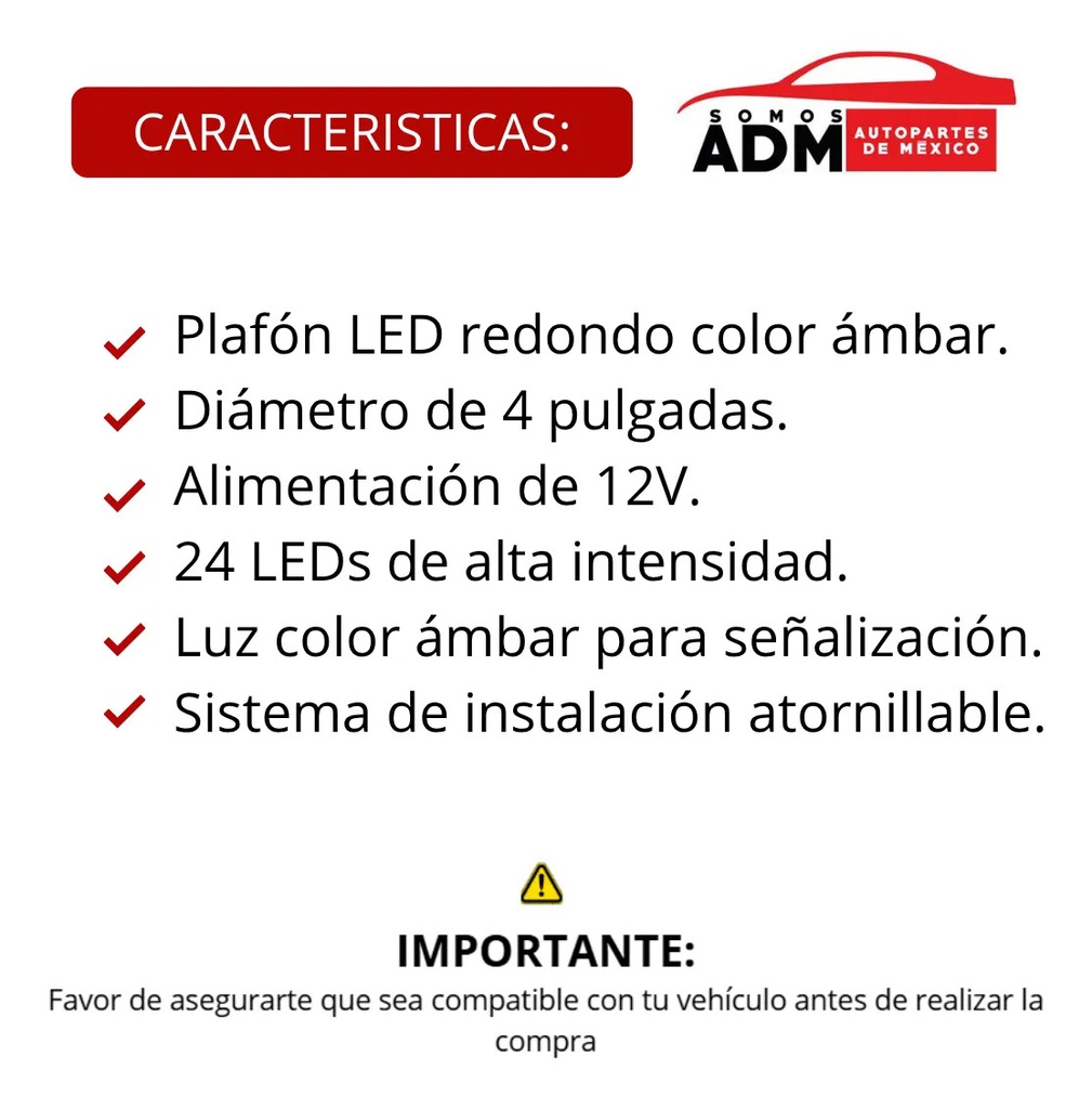 PLAFON LED AMBAR REDONDO 4" 12V 24 LEDS ATORNI