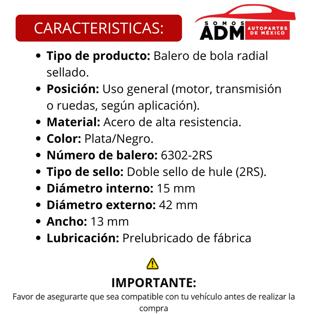 BALERO 6302-2RS 125Z,250Z,VX250,RC200 ,FT150