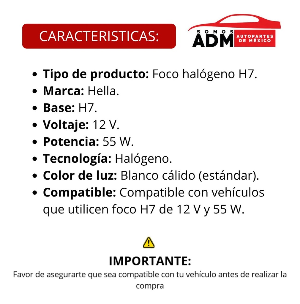 FOCO H7 HALOGENO 55W HELLA 12V