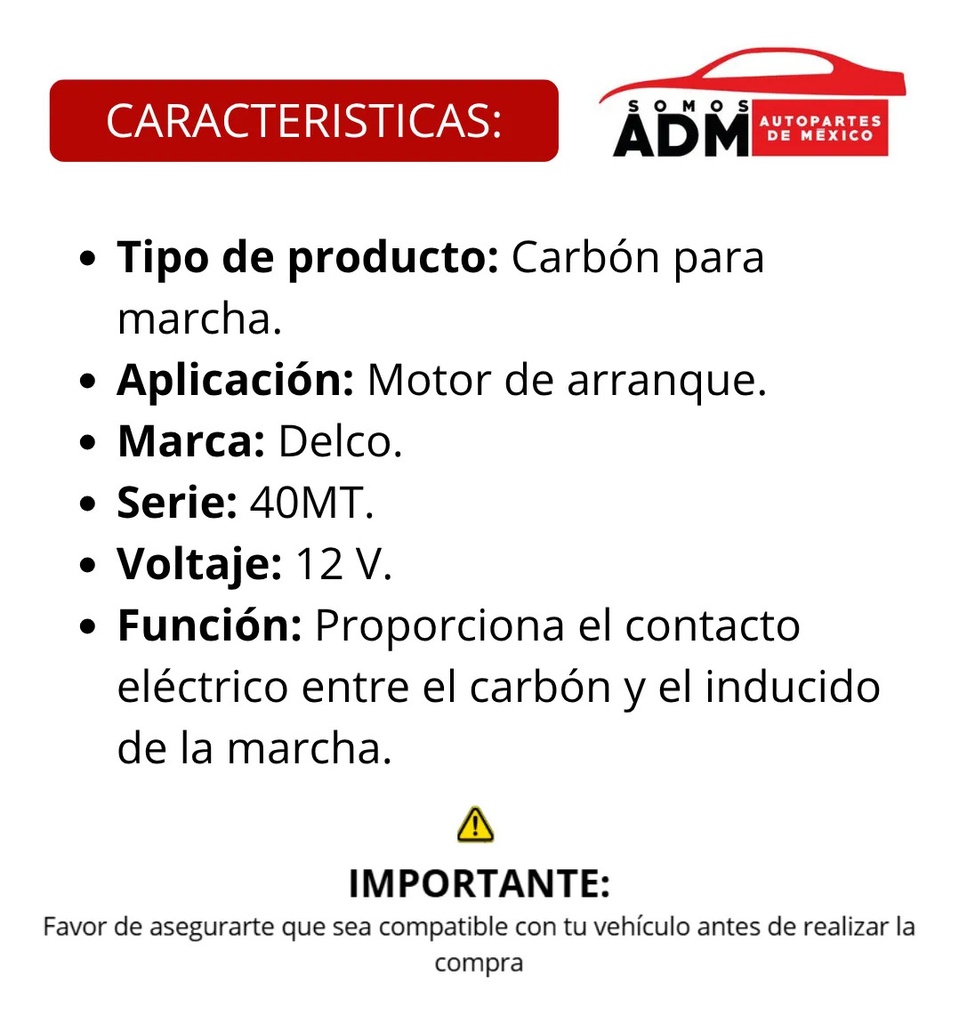 CARBON MARCHA DELCO 40MT 12V ANCHO 3.8x6.6cm