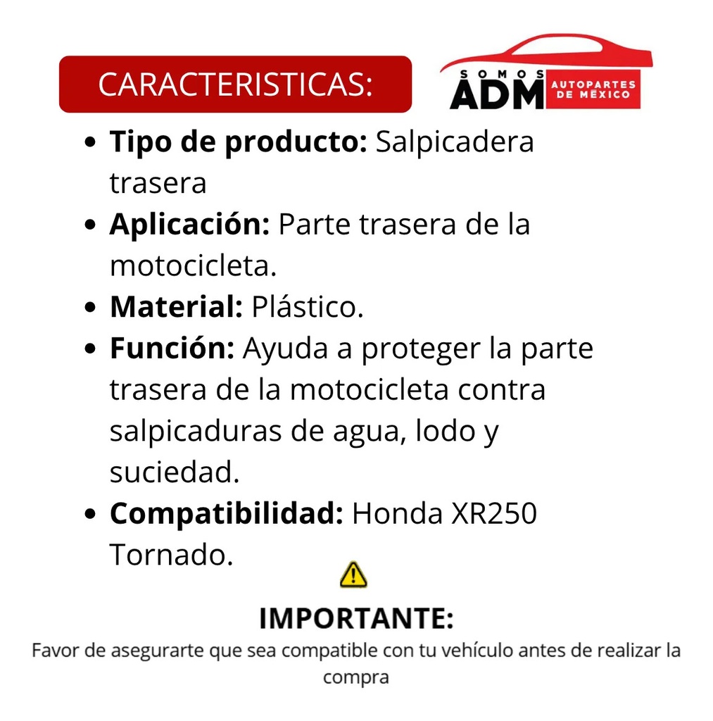 Salpicadera Trasera Honda Xr250 Tornado