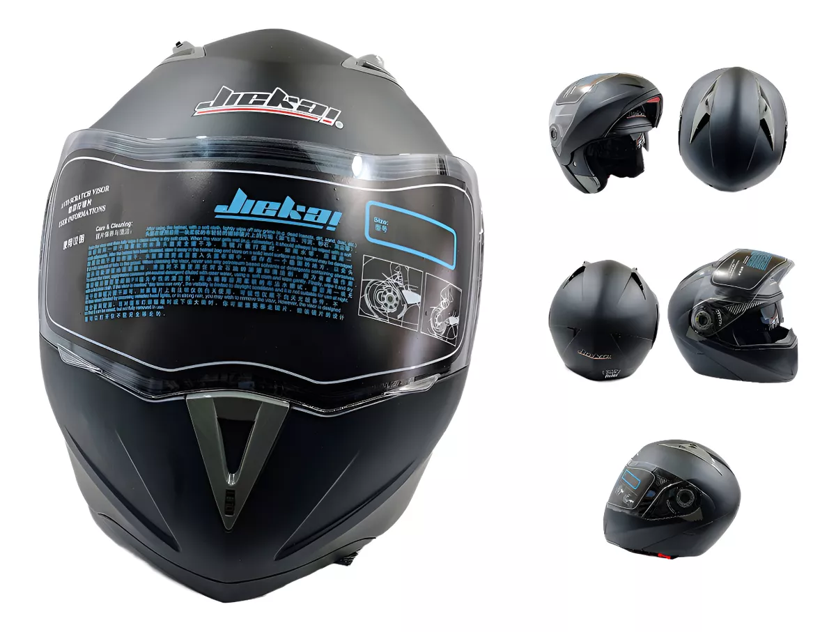 [ENCAS-7101-1463A] CASCO ABATIBLE DOBLE MICA NEGRO MATE (S) DOT