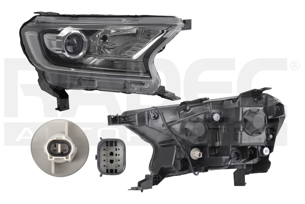 FARO FD RANGER 17-21 MANUAL/ELECTRICO P/FOCOS H11 Y HB3 FONDO NEGRO S/FOCO DEPO DER