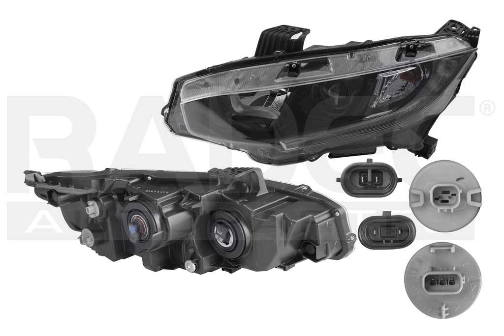 FARO HD CIVIC EX/EXL/TURBO 19 1.5LTS 4 PUERTAS FONDO NEGRO C/FOCO HALOGENO DEPO IZQ
