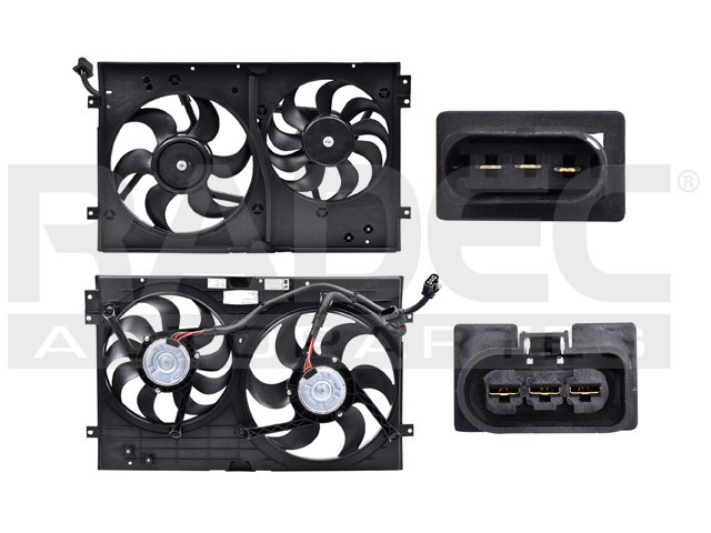 MOTOVENTILADOR VW JETTA 99-05 L4 1.8, 1.9, 2.0/V6 2.8 LTS STD C/RESISTENCIA DOBLE COMPLETO 3 PINES Y 3 TERMINALES KS