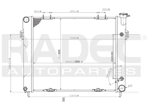 RADIADOR JP GRAND CHEROKEE 93-97 LAREDO/LIMITED L6 4.0 LTS/V8 5.2 LTS AUT C/S AA 22 1/5X19 1/5X32MM ALUM SOLD POLAR