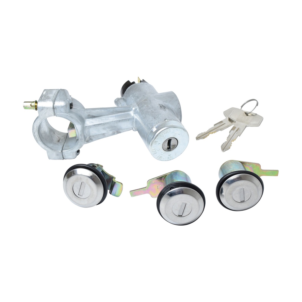 SET DE CILINDROS NS 720 81-93  CON LLAVE PUERTA/ENCENDIDO/GASOLINA BRAZO LARGO METAL CROMO 12VCC MANIJAUTO    