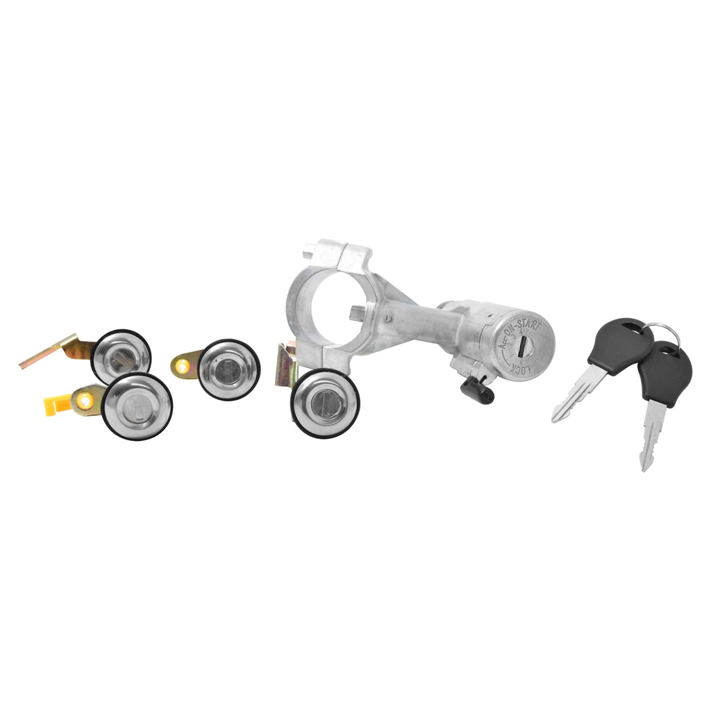 SET DE CILINDROS NS TSURU II 88-91  CON LLAVE PUERTA/ENCENDIDO/CAJUELA/GASOLINA CON CANDADO BRAZO LARGO METAL CROMO 12VCC MANIJAUTO    