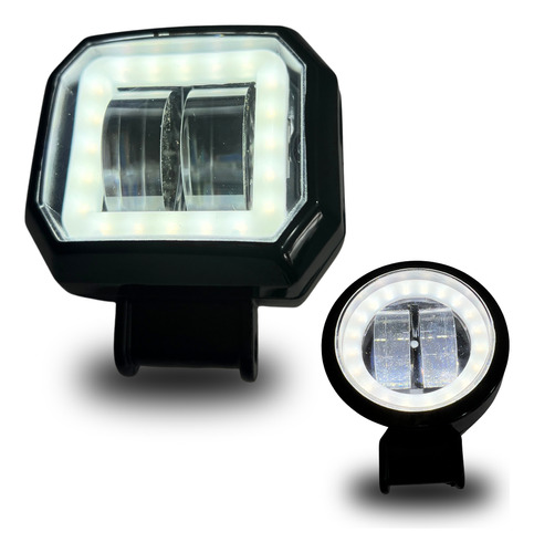 [EN-2WL-03BI] FARO CUADRADO 2" BLANCO+AMARILLO CON ARO BLANCO ESTROBO