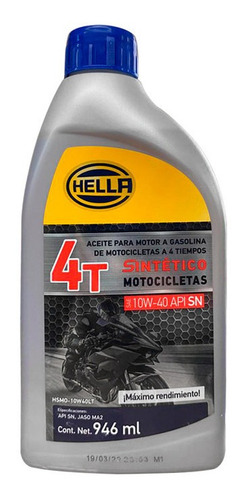 [HSMO-10W40LT] ACEITE MOTO HELLA SINTETICO 10W40 946ml