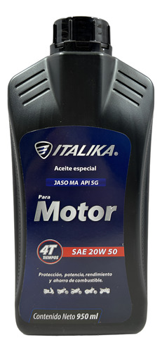 [L01010003] ACEITE ITALIKA MOTOR 4T SAE 20W50 JASO MA API SG 950ML TODOS