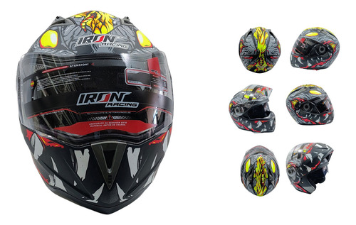 [CAS-7101-6233B] CASCO ABATIBLE IRON RACING IR-105 DOBLE MICA DOT N