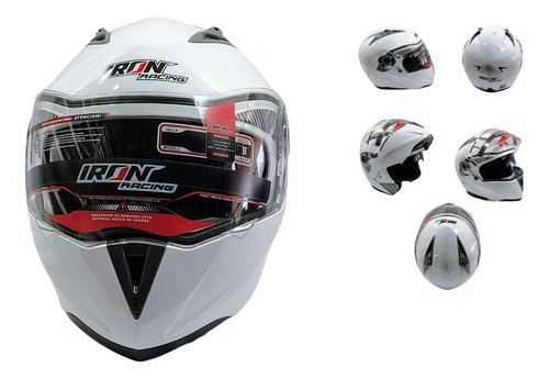 [CAS-7101-1464D] CASCO ABATIBLE RACING DOBLE MICA BLANCO LISO(XL)