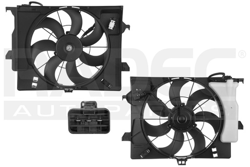 [218-3506-03] MOTOVENTILADOR KI RIO 12-17 L4 1.6L P/RAD C/RESISTENCIA C/DEPOSITO SENCILLO COMPLETO 3 PINES CN