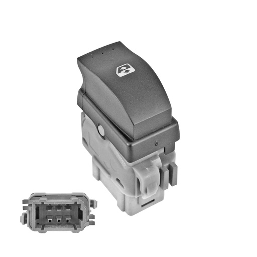 [184-70858] CONTROL ELECTRICO RN DUSTER 11-16/MEGANE 04-10/SCENIC 05-08/CLIO EURO 07-12/KOLEOS 08-16/SANDERO 07-15/LAGUNA 03-07  DE ELEVADOR 6 PINS 1 TECLA NEGRO BASE GRIS 12VCC MANIJAUTO Izquierdo Trasera  